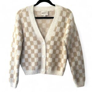 NWOT! Industry SUPER SOFT Tan & White Checkerboard Cardigan